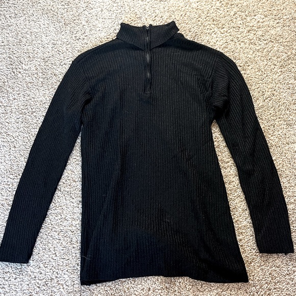 Black zip up turtleneck sweater | black zip up | black turtle neck | simple blac - Picture 1 of 2